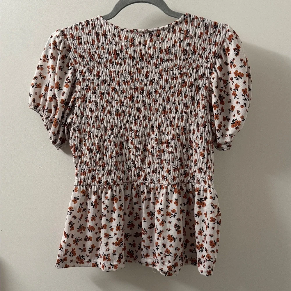 ZARA Floral Smocked Puff Sleeve Top